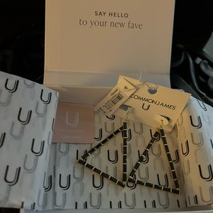 Uncommon James black and gold triangle earrings, new